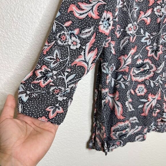 J. Jill Tunic Top Medium Marvelflor Floral Blouse Button-Up Long Sleeve Slits - Picture 5 of 9